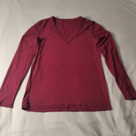 Lacoste Red Long Sleeve V-Neck Shirt - Picture 5 of 8